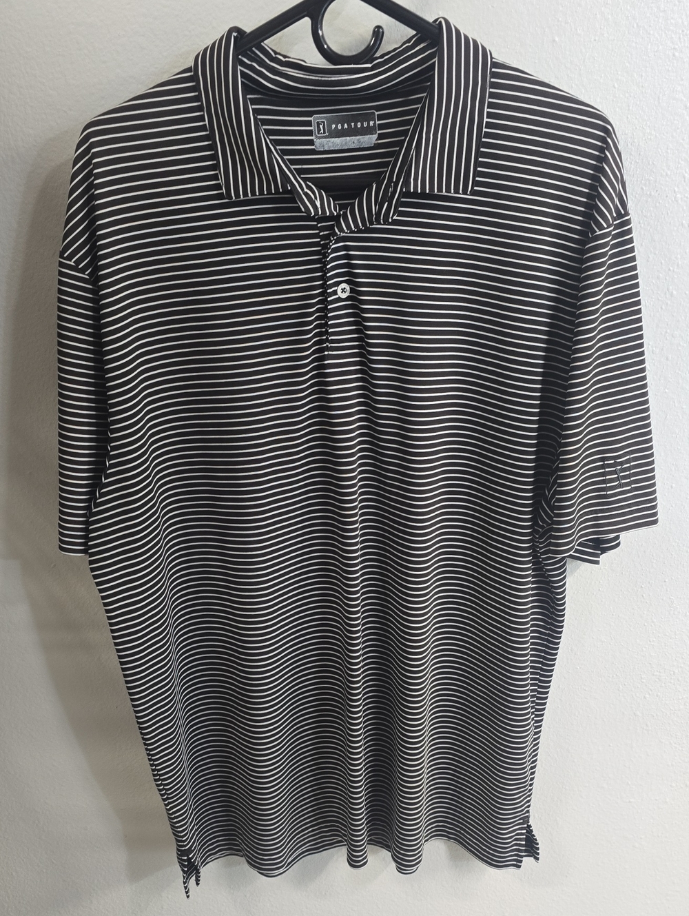 PGA Tour Black and White Horizontal Stripe Polo